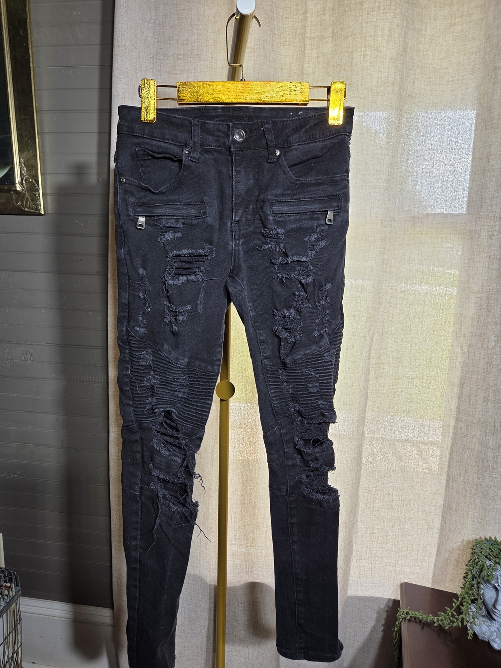 Supreme FLEX Rue21 Black Distressed Men's Skinny Jeans